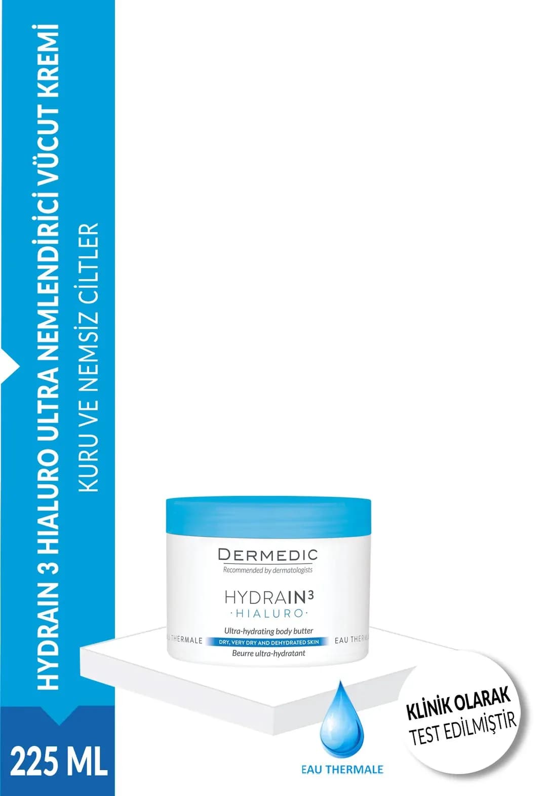 DERMEDİC HYDRAIN 3 HIALURO ULTRA NEMLENDİRİCİ VÜCUT KREMİ 225 ML 
